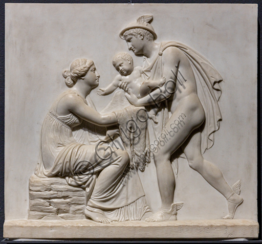 Scultura in marmo bassorilievo Mercurio affida Bacco infante a Ino, Bertel Thorvaldsen