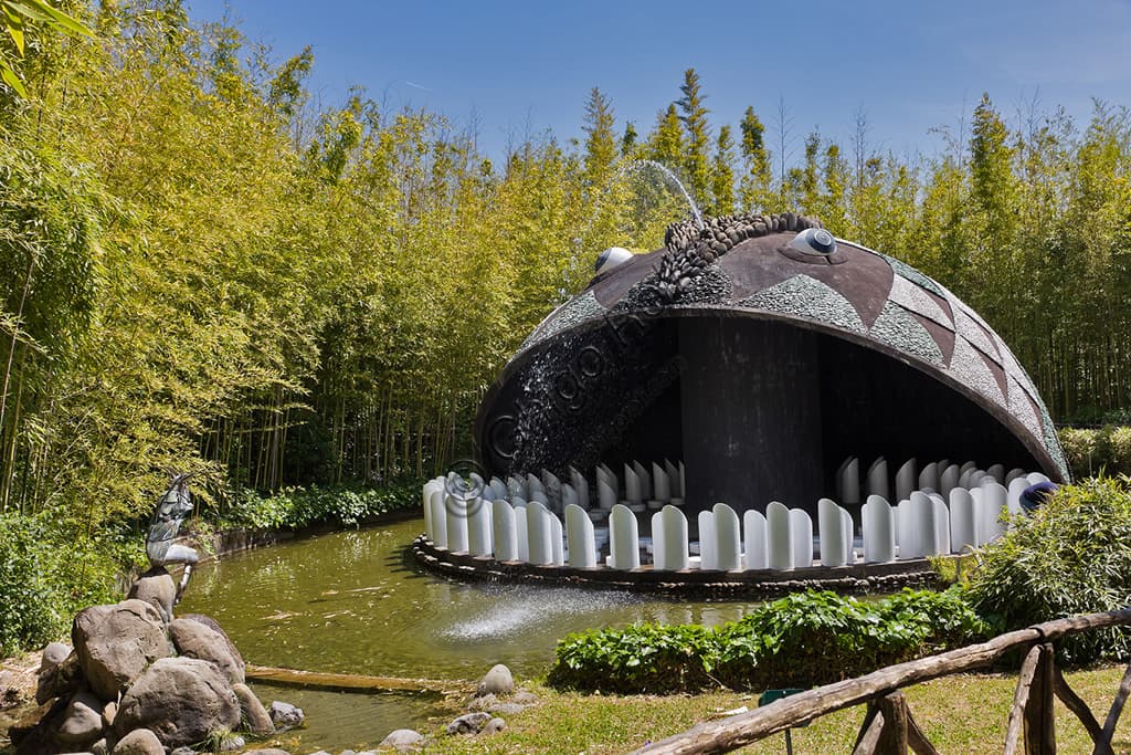 Sculpture of the huge Dog-Fish created by Marco Zanuso at Pinocchio Park, Land of Toys