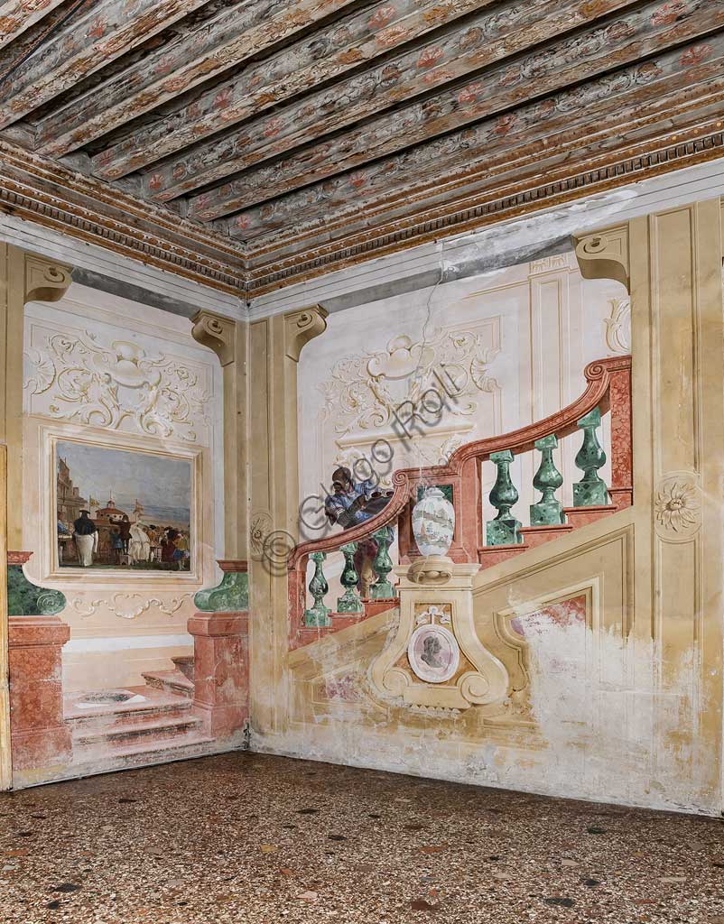 Fresco Moor Servant on a False Staircase, Giandomenico Tiepolo 1757, Villa Valmarana ai Nani Italy