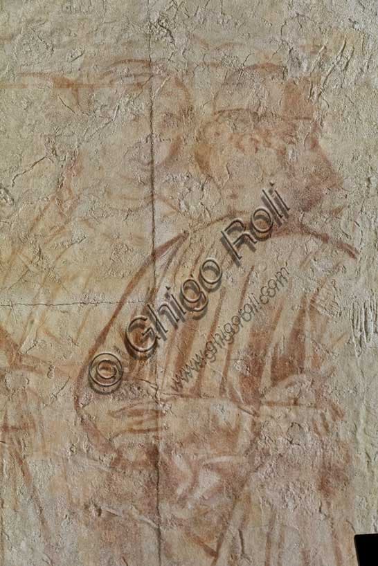 Sinopia della regina di Saba davanti a Salomone di Benozzo Gozzoli, particolare con gruppo di uomini, affresco preparatorio per il Camposanto di Pisa, Rinascimento toscano