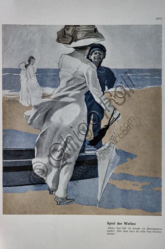 Spiel der Wellen (Gioco di onde)! Manifesto pubblicitario litografico di Marcello Dudovich del 1911