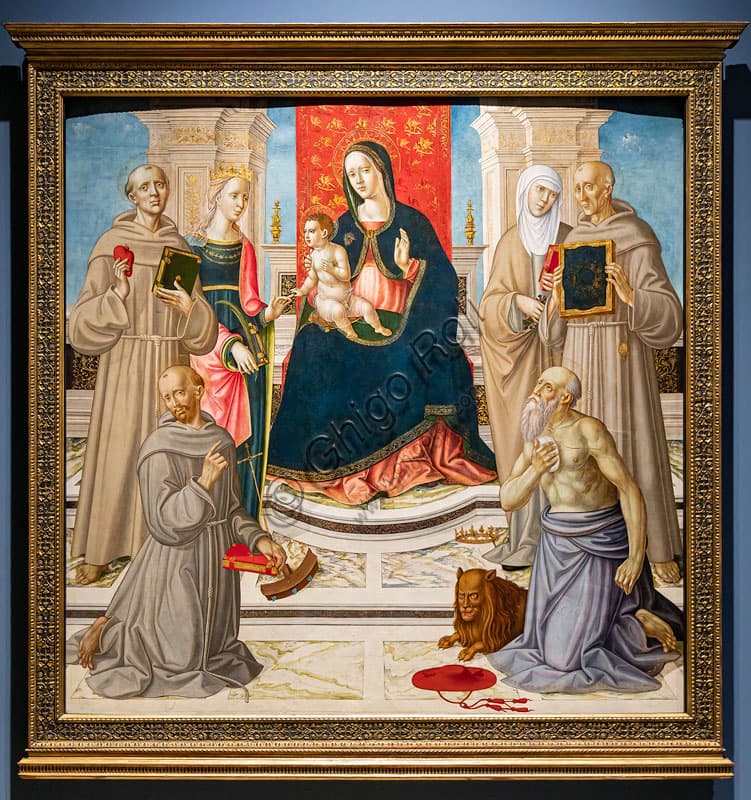 Dipinto Sposalizio mistico di Santa Caterina d'Alessandria, Girolamo di Benvenuto, Rinascimento senese