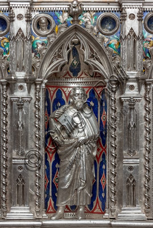 Silver statuette of a saint holding a parchment, Altar of St. John's Treasure, Museum of the Opera del Duomo, Florence