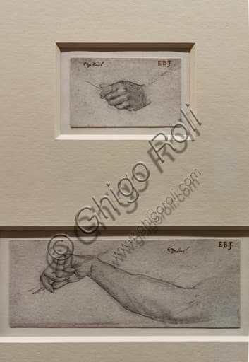 Studio disegno a matita di una mano e braccio per Ezechiele e la pentola che bolle, Edward Burne-Jones