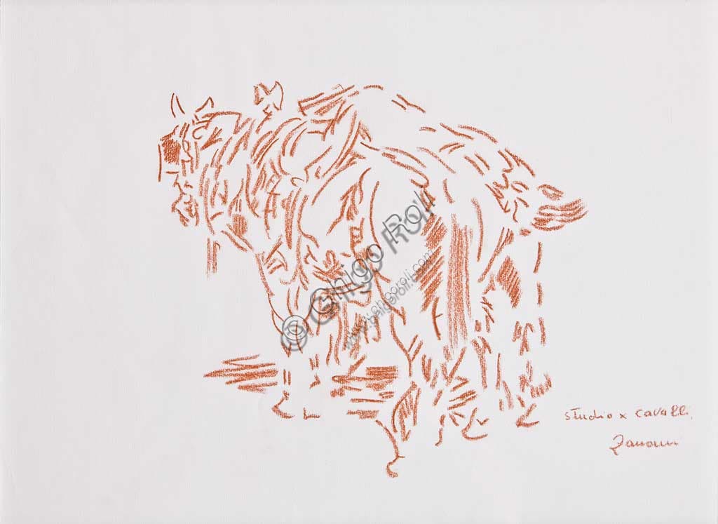 Disegno a sanguigna Studio per cavallo opera Remo Zanerini Collezione Assicoop Unipol