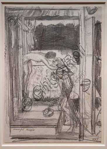 Studio di composizione a matita per Il Cavaliere Misericordioso, opera di Edward Burne-Jones del 1861, disegno preraffaellita