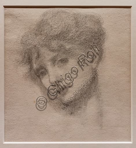 Studio a matita grafite di testa di donna dormiente, disegno di Edward Burne-Jones per il ciclo Briar Rose