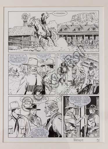 Tavola originale del fumetto Tex: Muddy Creek disegnata da Bruno Brindisi, dettaglio dell'opera d'arte