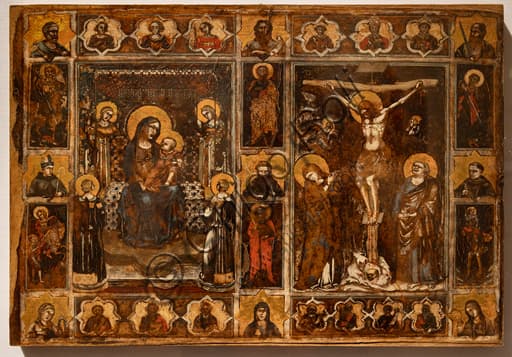 Puccio Capanna's votive tablet painting of the Madonna and Child with the Crucifixion scene