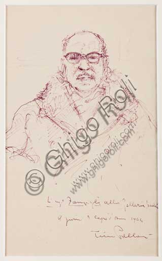 Ritratto dell'Ingegner Zampighi, disegno a penna biro di Tino Pelloni, 1964, Collezione Assicoop-Unipol