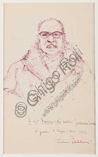 Ritratto dell'Ingegner Zampighi, disegno a penna biro di Tino Pelloni, 1964, Collezione Assicoop-Unipol
