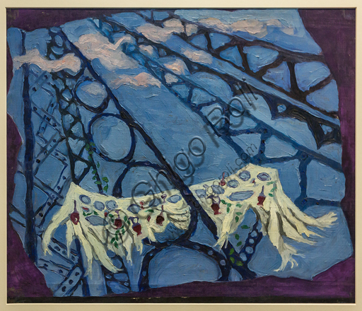 Dipinto Scena unica per Les Mariés de la Tour Eiffel di Toti Scialoja, olio su tela 1948, Museo Novecento Firenze