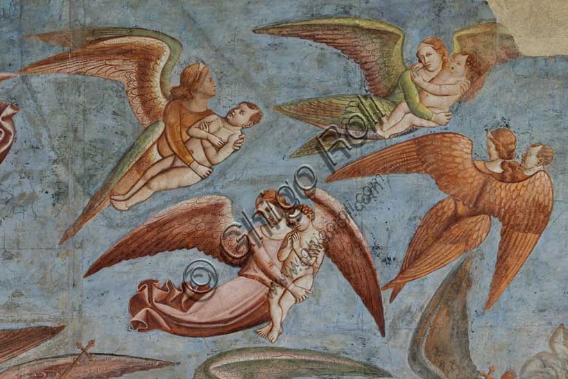 Trionfo della Morte - Dettaglio affresco Buffalmacco Camposanto Pisa - angeli e demoni pipistrello