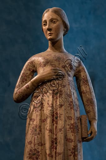 Scultura Vergine Annunciata in terracotta policroma, scuola senese inizio XV secolo