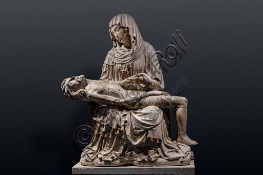 Scultura in alabastro Vesperbild o Pietà del 1430, cerchia del Maestro di Rimini