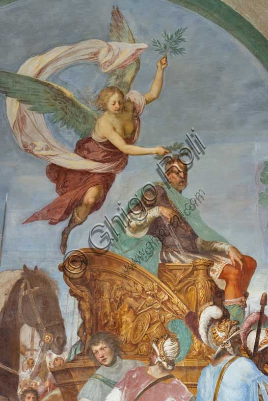 Dettaglio affresco Volterrano: Vittoria alata porge la corona d'alloro a Cosimo I de' Medici, Villa La Petraia, Firenze