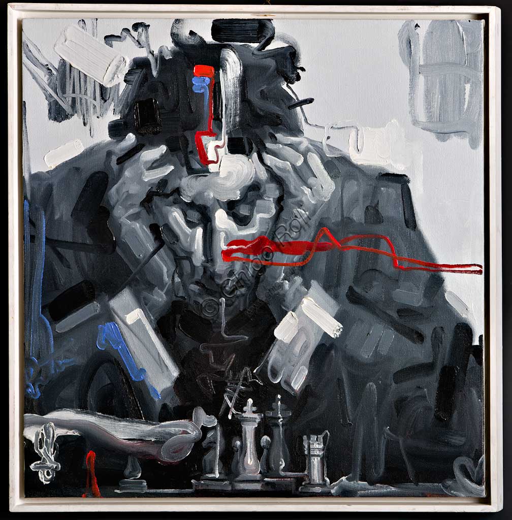 Dipinto Lo Scacchista, opera d'arte di Wainer Vaccari, Collezione Assicoop Unipol