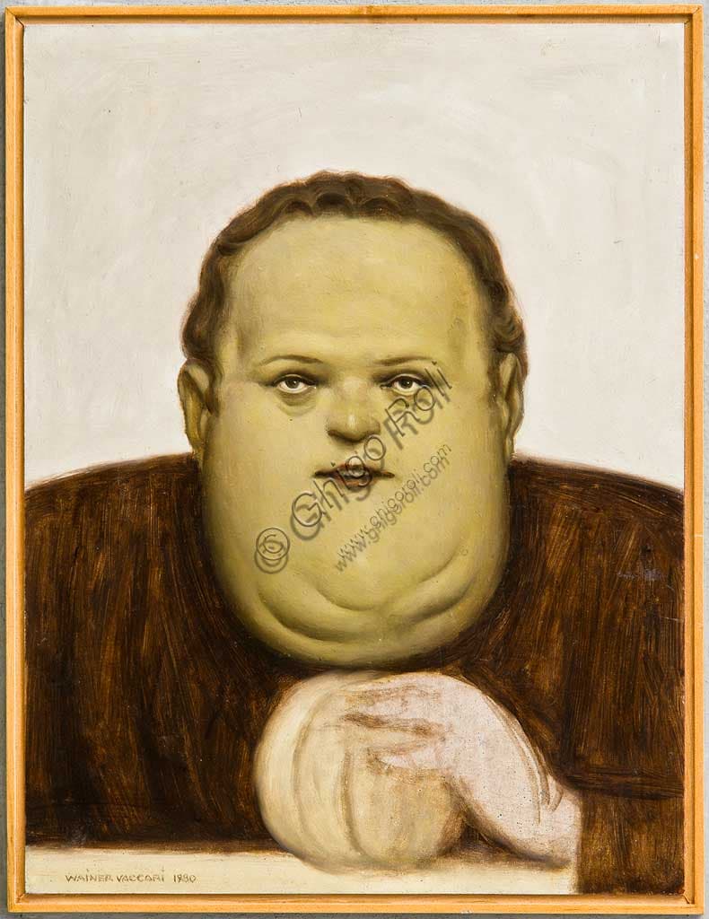 Opera d'arte 'Uomo con zucca' di Wainer Vaccari, olio su compensato, Collezione Assicoop Unipol