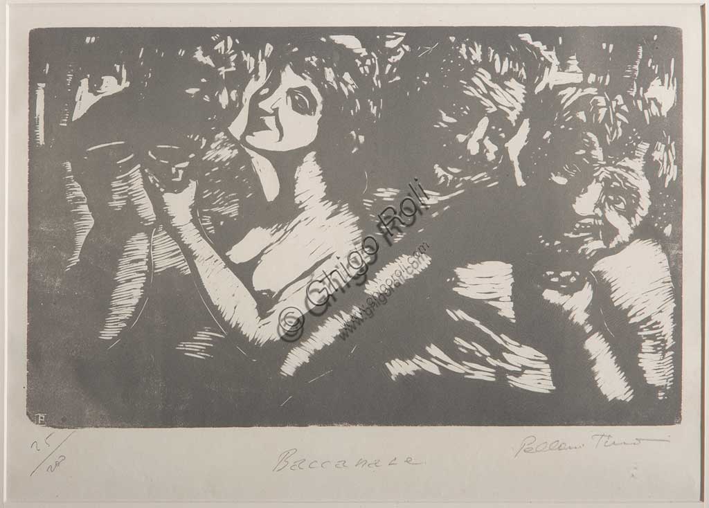 Xilografia Baccanale di Tino Pelloni, opera d'arte su carta della Collezione Assicoop-Unipol
