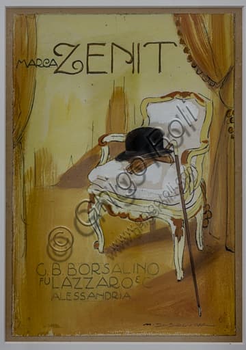 Illustrazione pubblicitaria Zenit di Marcello Dudovich per cappelli Borsalino, bozzetto a matita e acquarello su carta