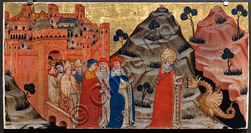 “ San Silvestro papa debella il drago della rupe tarpea”, di Battista da Vicenza (1375? - 1438) , tempera su tavola.