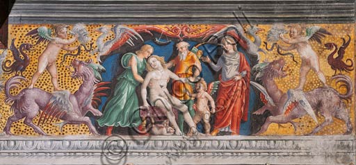  Mantua, Palazzo D'Arco, Sala dello Zodiaco (Chamber of the Zodiac): the astrological sign of Virgo. Fresco by Giovan Maria Falconetto, about 1515. Detail.