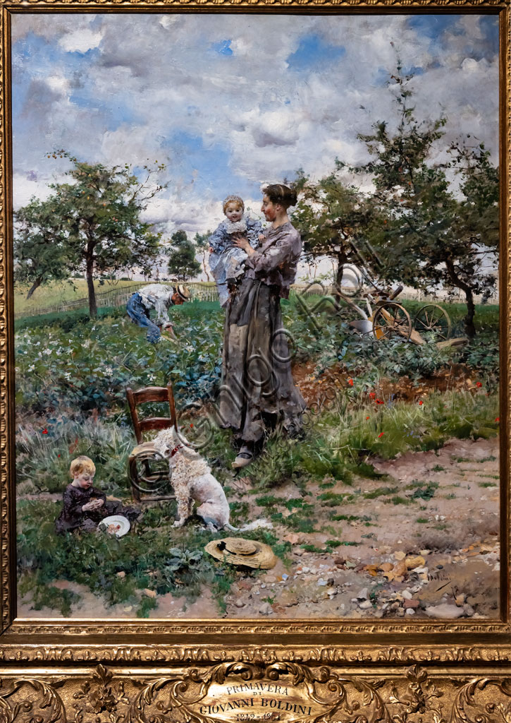 “A la campagne (La Primavera)”, di Giovanni Boldini, 1872, olio su tavola.