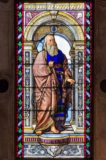 Genoa, Duomo (St. Lawrence Cathedral),   the Chapel of St. John the Baptist: stained glasses by Pompeo Bertini, 1870.Detail with Abraham.