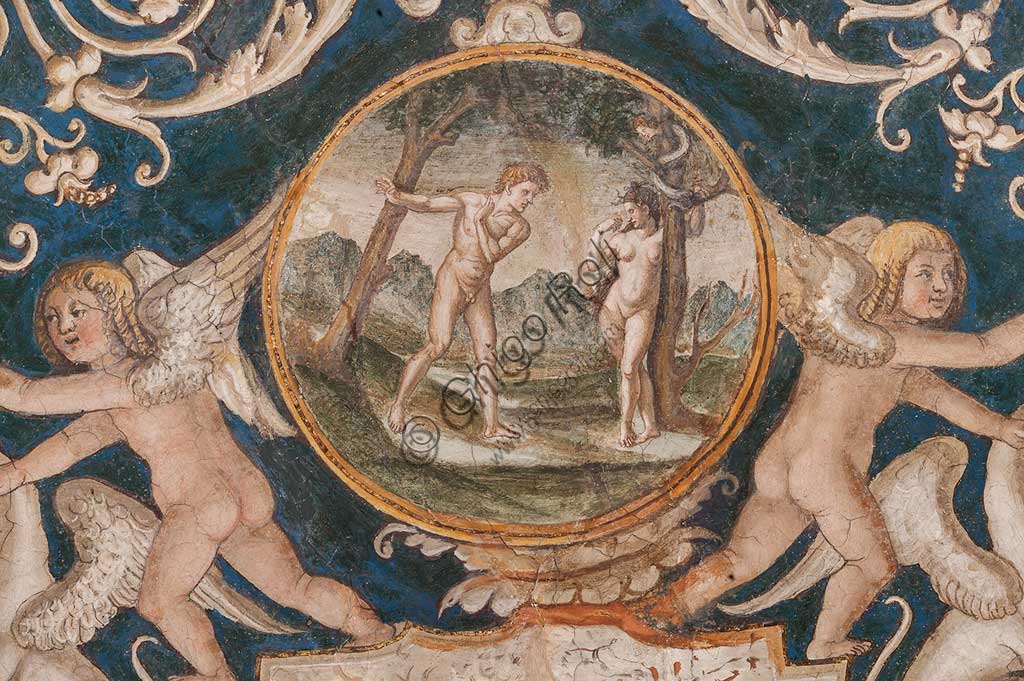 Parma, Ex-Monastero di San Paolo: Camera con affreschi di A. Araldi (1514) . Nella volta, scene dell'Antico e del Nuovo Testamento, decorazioni a grottesche, putti musicanti. Particolare con Adamo ed Eva.