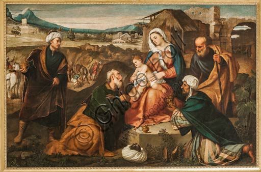 Modena, Galleria Estense: "Adorazione dei Re Magi" di Antonio Negretti detto Antonio Palma (padre di Jacopo "Palma il Giovane").olio su tela, cm. 144 x 214. 