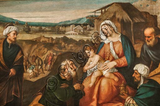  Modena, Galleria Estense: "Adoration of the Magi" by Antonio Negretti, also known as Antonio Palma (father of Jacopo "Palma Il Giovane"). Oil on canvas,  cm. 144 x 214.