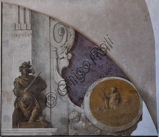 Palermo, Palazzo Reale o Palazzo dei Normanni, seminterrato (sotto il Cortile Maqueda), una delle sale Montalto, lunetta: particolare di affreschi con figura allegorica. 