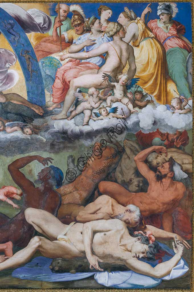 Genoa, Villa del Principe (Palazzo di Andrea Doria), The Hall of Jupiter, the vault:  Zeus striking the rebelling Giants (the Fall of Giants). Detail. Fresco by Perin del Vaga (Pietro Bonaccorsi), 1530 - 1533.