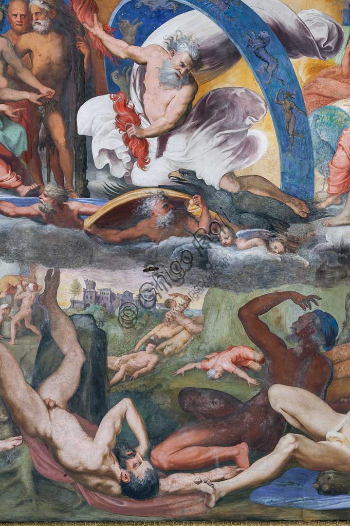 Genova, Villa del Principe (Palazzo di Andrea Doria), Salone di Giove, volta: Giove che folgora i Giganti ribelli (Caduta dei Giganti). Particolare. Affresco di Perin del Vaga (Pietro Bonaccorsi), 1530 - 1533.