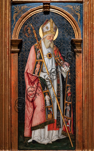  Perugia, National Gallery of Umbria: Pala (Altarpiece) of Santa Maria dei Fossi, by Bernardino di Betto known as il Pinturicchio, 1495 - 6, tempera on panel. Detail of St. Augustine.