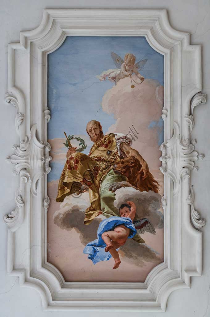 Villa Loschi  Motterle (formerly Zileri e Dal Verme), the hall of honour, the ceiling: "Allegory of the Valour", fresco by Giambattista Tiepolo (1734).