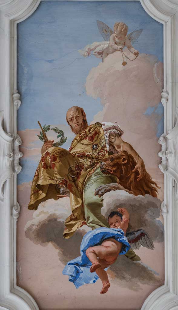 Villa Loschi  Motterle (formerly Zileri e Dal Verme), the hall of honour, the ceiling: "Allegory of the Valour", fresco by Giambattista Tiepolo (1734).