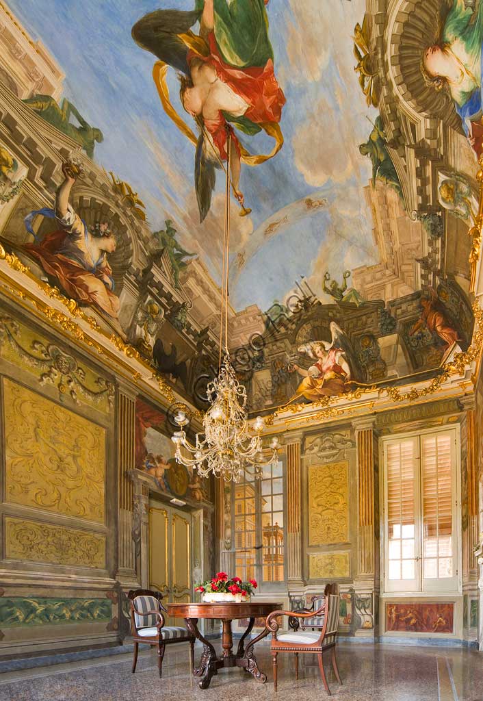 Genoa, Palazzo Reale (former Palazzo Balbi Durazzo):  Hall of the Fame of the Balbi Family: the vault with "Allegory of the Fame and Allegorical Figures", fresco by Valerio Castello and Giovanni Maria Mariani, 1755.World Heritage UNESCO.