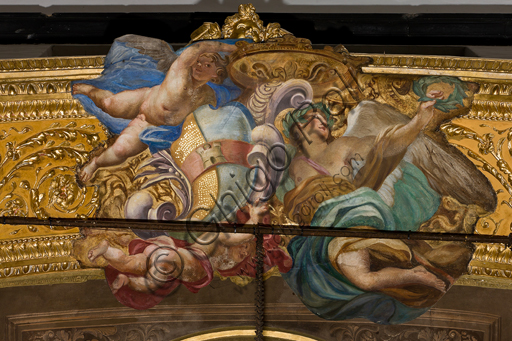 Genoa, Duomo (St. Lawrence Cathedral), inside, Senarega or Our Lady of Relief Chapel (southern apse), vault: detail "Angels and Putti" of the frescoes by Giovanni Andrea Carlone (about 1690).