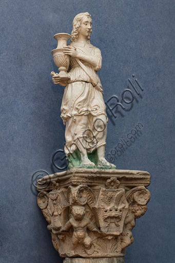  "Candelabra holder angel", in the manner of Antonio Rossellino, glazed terracotta, early 16th century.