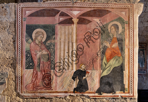 Orvieto, Badia (Abbazia dei Santi Severo e Martirio), oratorio del Crocifisso, che probabilmente era un antico e vasto refettorio: "Annunciazione", affresco dell’ultimo quarto del XIII. 