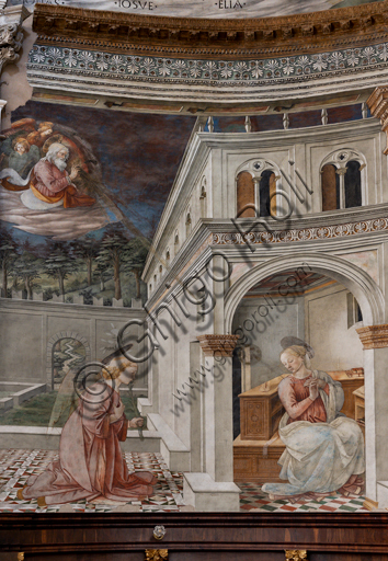 Spoleto, Duomo (Cattedrale di Santa Maria Assunta), presbiterio, tamburo: "Annunciazione", affresco di Filippo Lippi, con l'aiuto di Fra' Diamante e Pier Matteo d'Amelia, 1468-9. 