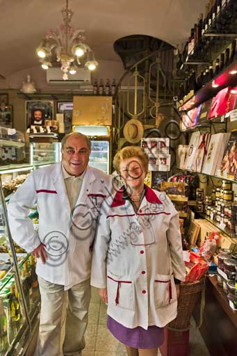 Modena, Historical shop "Antica Pasticceria San Biagio" (old pastry shop), in Emilia Centro road: the owners, Gianpiero Ronchi and his wife Iolanda.