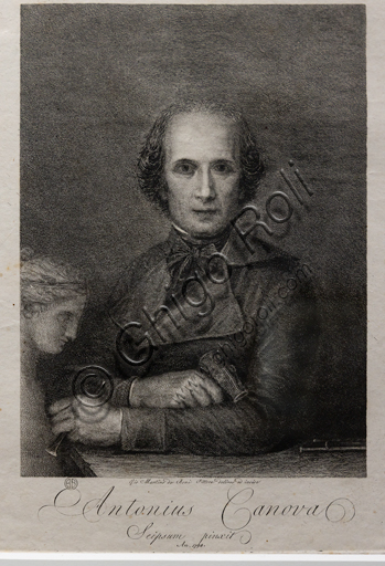  "Antonio Canova", (after the painting kept at the Rome Museum), 1806, by Giovanni Martino De Boni (1753 - 1831), etching and engraving.