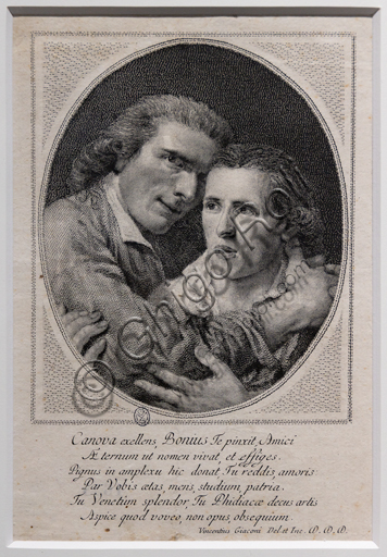 "Antonio Canova e Giovanni Martino De Boni" (dal dipinto di De Boni), 1796, di Vincenzo Giaconi (1760 - 1829), acquaforte e bulino.