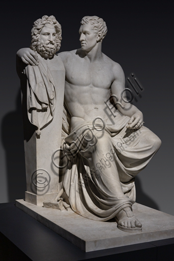 "Antonio Canova sedente in atto di abbracciare l'erma fidiaca di Giove", 1817-20, di Giovanni Ceccarini (1790 - 1861), marmo.
