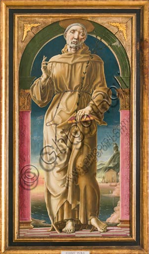 Modena, Galleria Estense: "S. Antonio da Padova", di Cosmè Tura (1430-1490). Olio e tempera su tavola , cm 178 x 80.