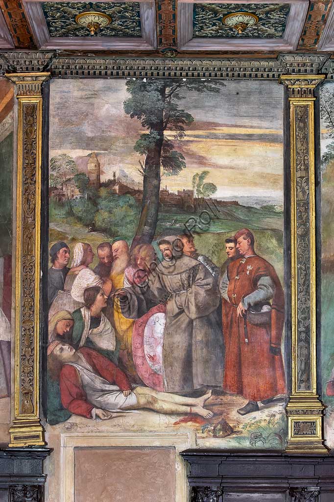 Padova, Basilica di Sant'Antonio o del Santo, Scuola del Santo, Salone:  "S. Antonio riattacca il piede al giovane", affresco di Tiziano Vecellio.