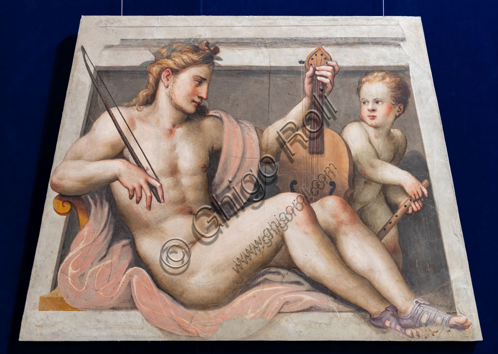 Brescia, Pinacoteca Tosio Martinengo: "Apollo con la lira e un putto", di Lattanzio Gambara, 1557. Affresco staccato.