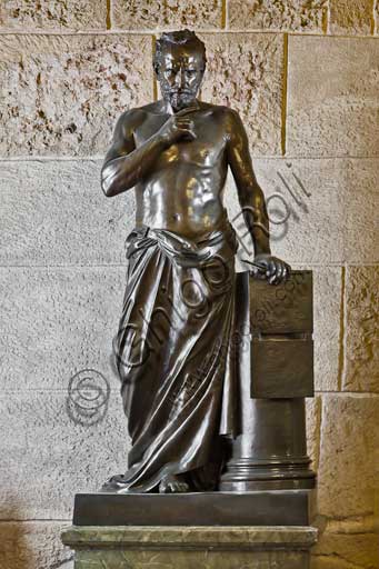 Palermo, The Royal Palace or Palazzo dei Normanni (Palace of the Normans), The Royal Apartment,  corridor which leads to the Viceroy Room: "Archimedes", bronze statue by Benedetto Civiletti, 1893.